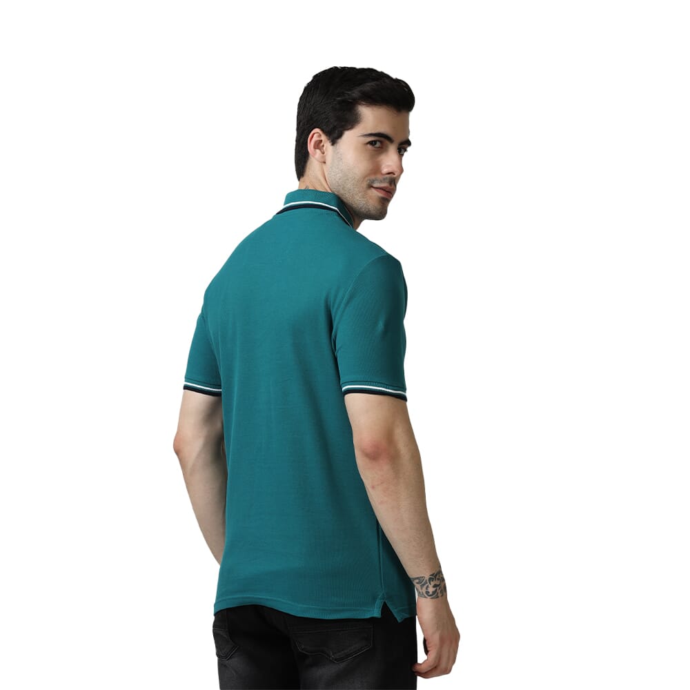 Marks & Spencer Polo T-shirt -Green With Black and White Tipping